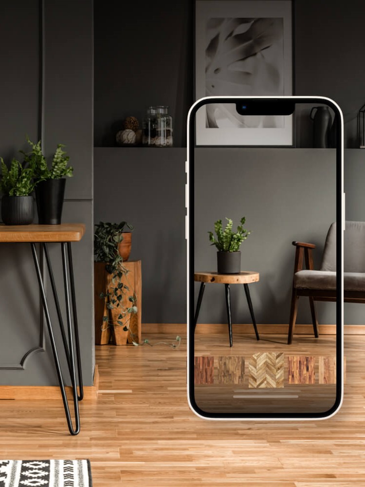 Room scene with mobile phone to show how our room visualizer tool works. 